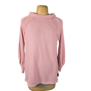 We The Free Pink Waffle Knit Cowl Neck Thermal Pullover Sweater‎ Top Women's XS